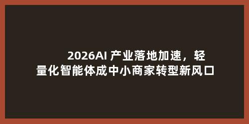 2026AI 产业落地加速，轻量化智能体成中小商家转型新风口
